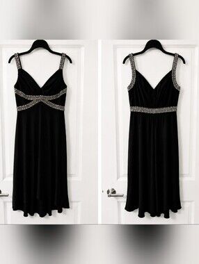 Vintage Y2K Embellished Black Midi Dress Whimsigoth Beaded Prom Cocktail Formal
